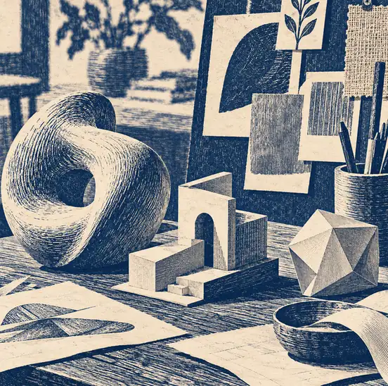 Illustration of marketing and creative businesses equipment and workspace