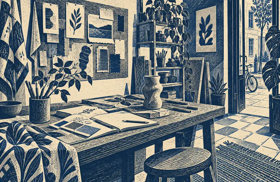 Illustration of marketing and creative businesses and their working space
