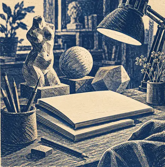 Illustration of marketing and creative businesses equipment and workspace